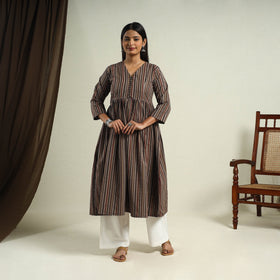 Buy Brown Jhiri Handloom Flared Cotton Kurta for Women