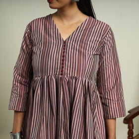  Brown Jhiri Handloom Flared Cotton Kurta for Women