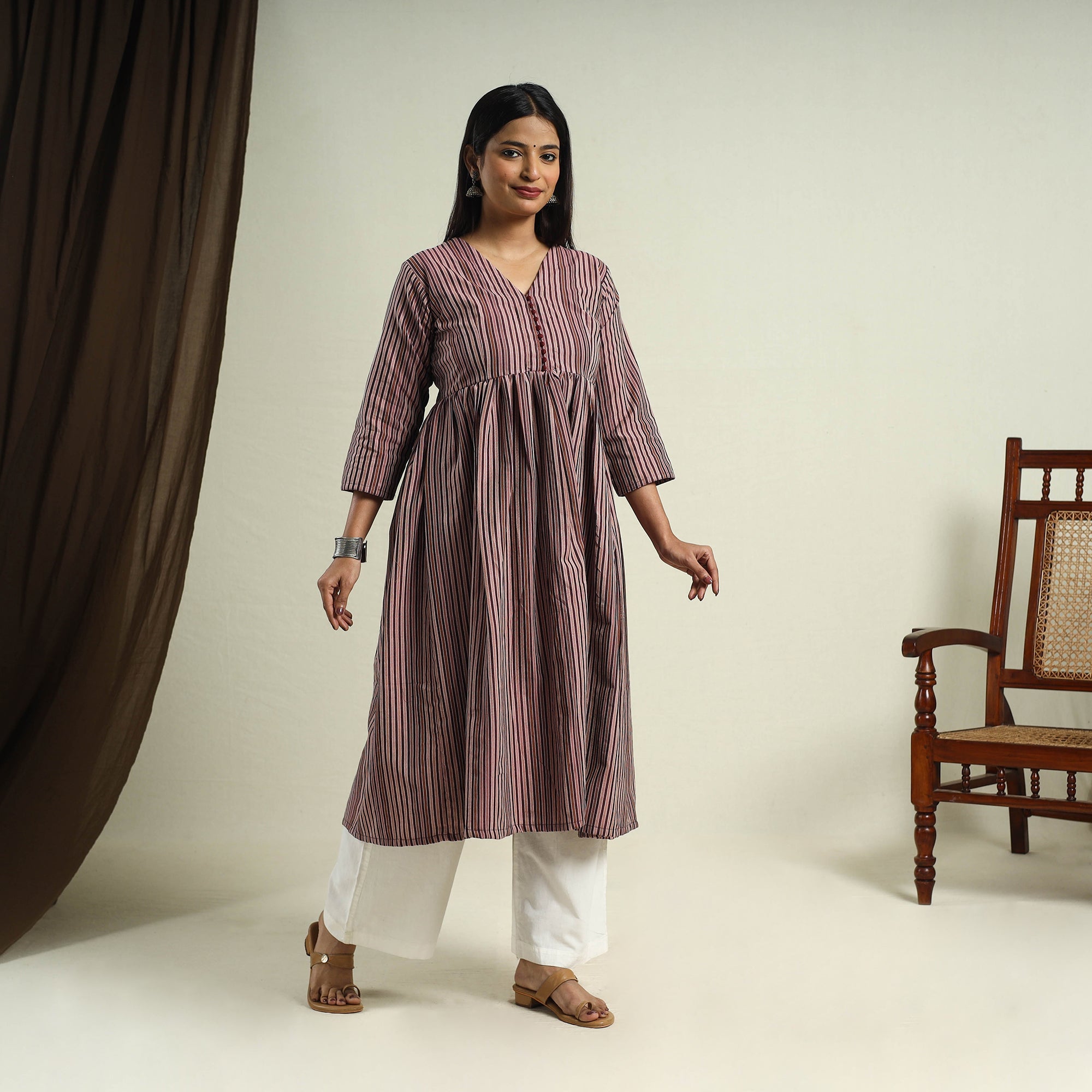 Brown - Jhiri Pure Handloom Cotton Fabric 05