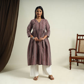  Brown Jhiri Handloom Flared Cotton Kurta for Women