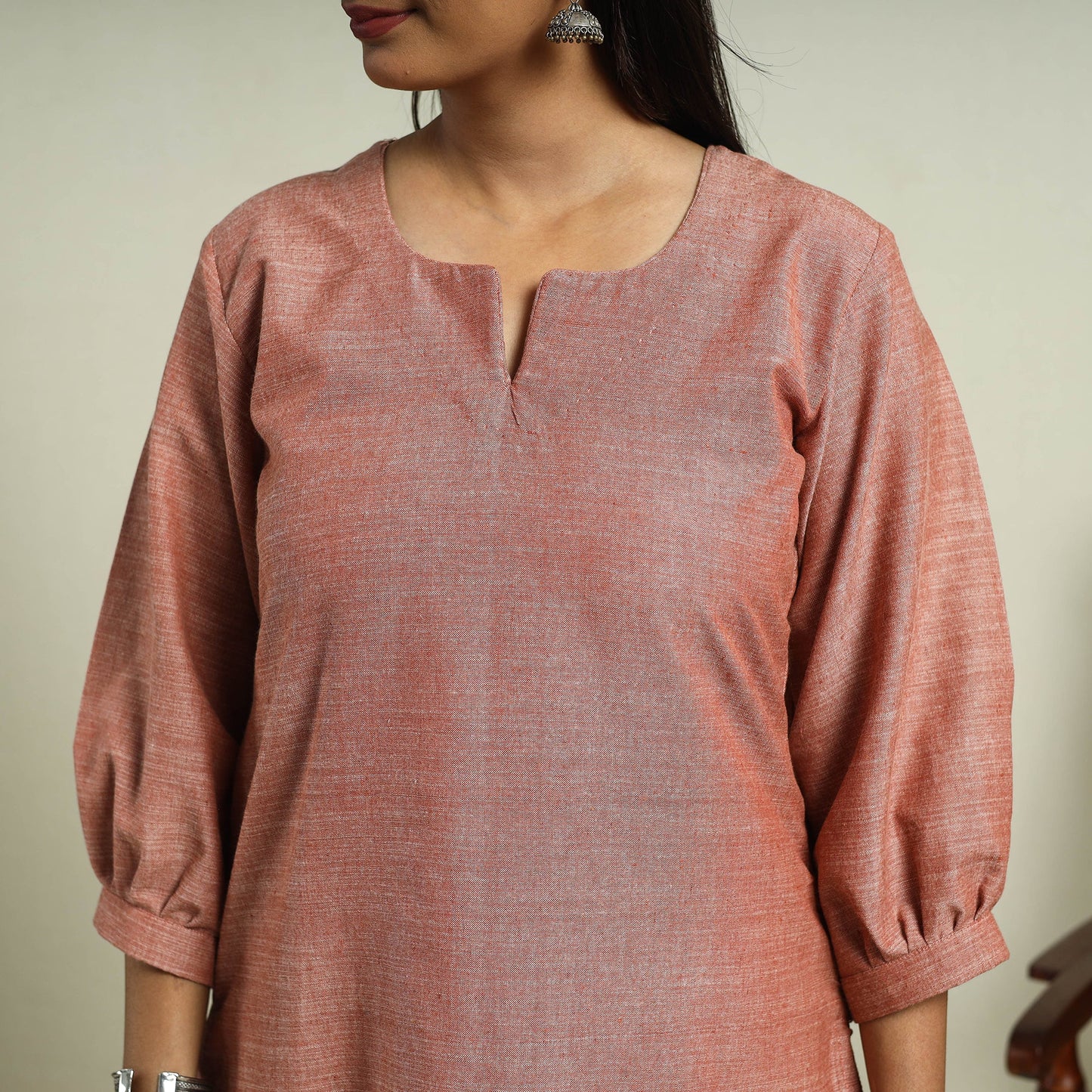 Buy Brown Jhiri Handloom Straight Cotton Kurta for Women