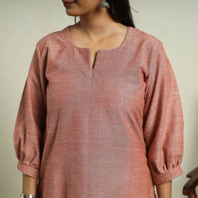 Buy Brown Jhiri Handloom Straight Cotton Kurta for Women