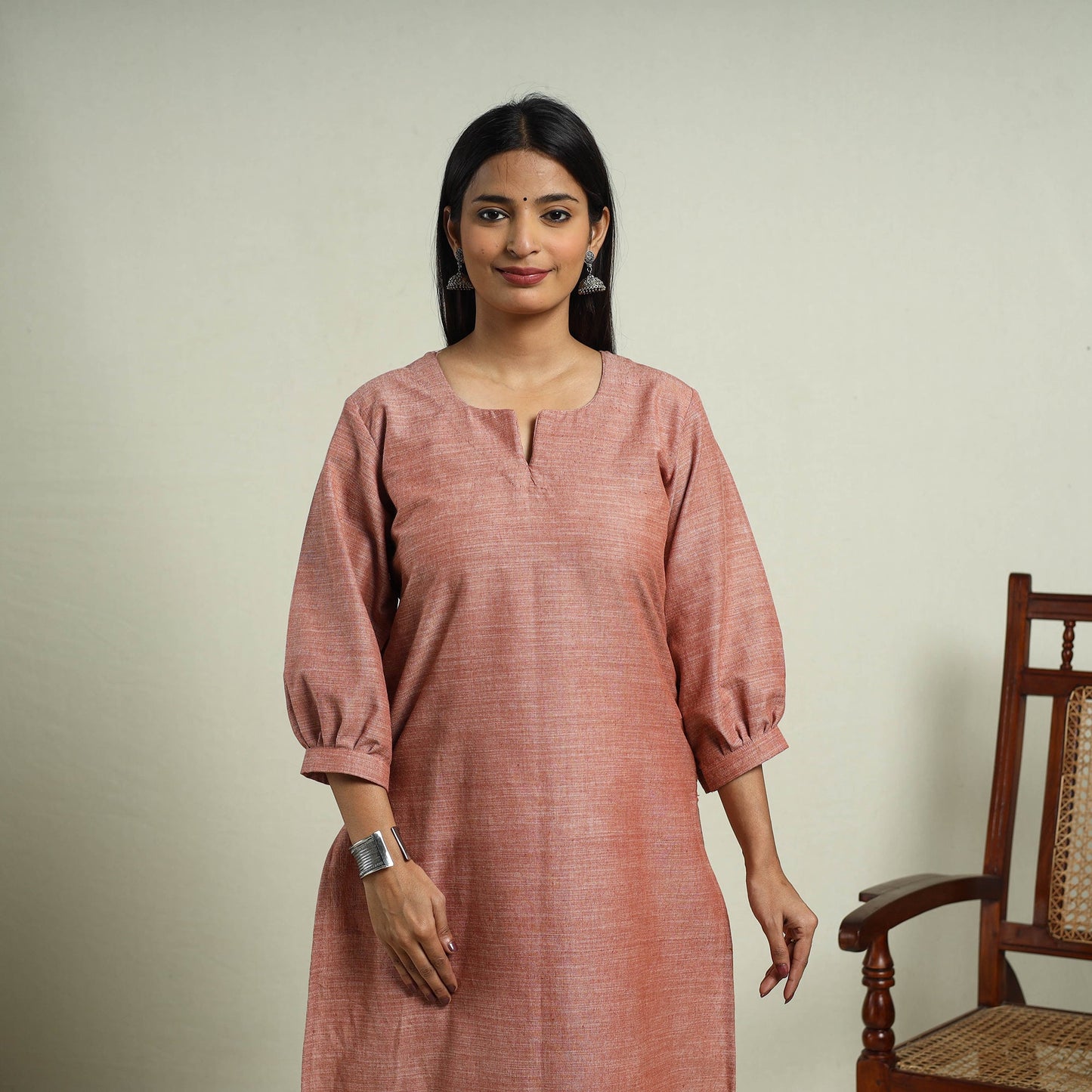 Buy Brown Jhiri Handloom Straight Cotton Kurta for Women