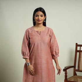 Buy Brown Jhiri Handloom Straight Cotton Kurta for Women