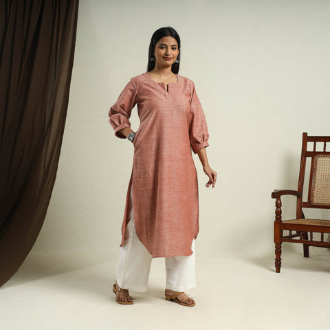 Buy Brown Jhiri Handloom Straight Cotton Kurta for Women