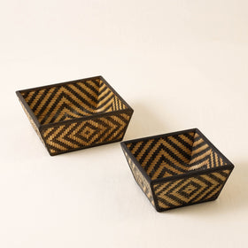  Brown Kadam Haat Handmade Bamboo Fruit Basket (Black - Set of 2) 