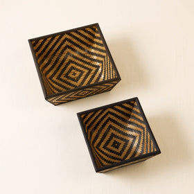  Brown Kadam Haat Handmade Bamboo Fruit Basket (Black - Set of 2) 