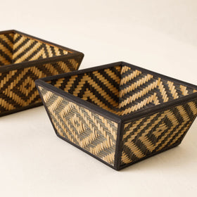  Brown Kadam Haat Handmade Bamboo Fruit Basket (Black - Set of 2) 