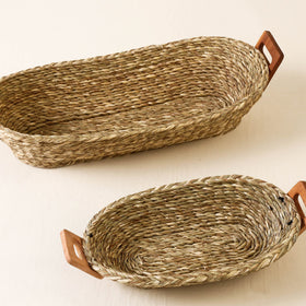  Brown Kadam Haat Handmade Sabai Grass Bread Basket (Set of 2) 