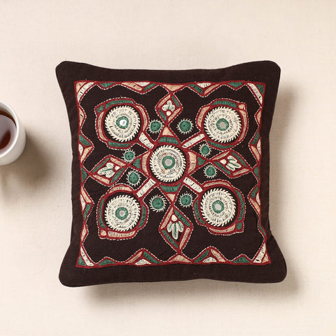 Brown Kala Raksha Pakko Hand Embroidered Pure Cotton Cushion Cover