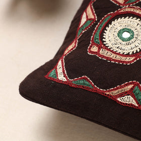 Brown Kala Raksha Pakko Hand Embroidered Pure Cotton Cushion Cover