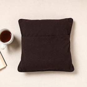 Brown Kala Raksha Pakko Hand Embroidered Pure Cotton Cushion Cover