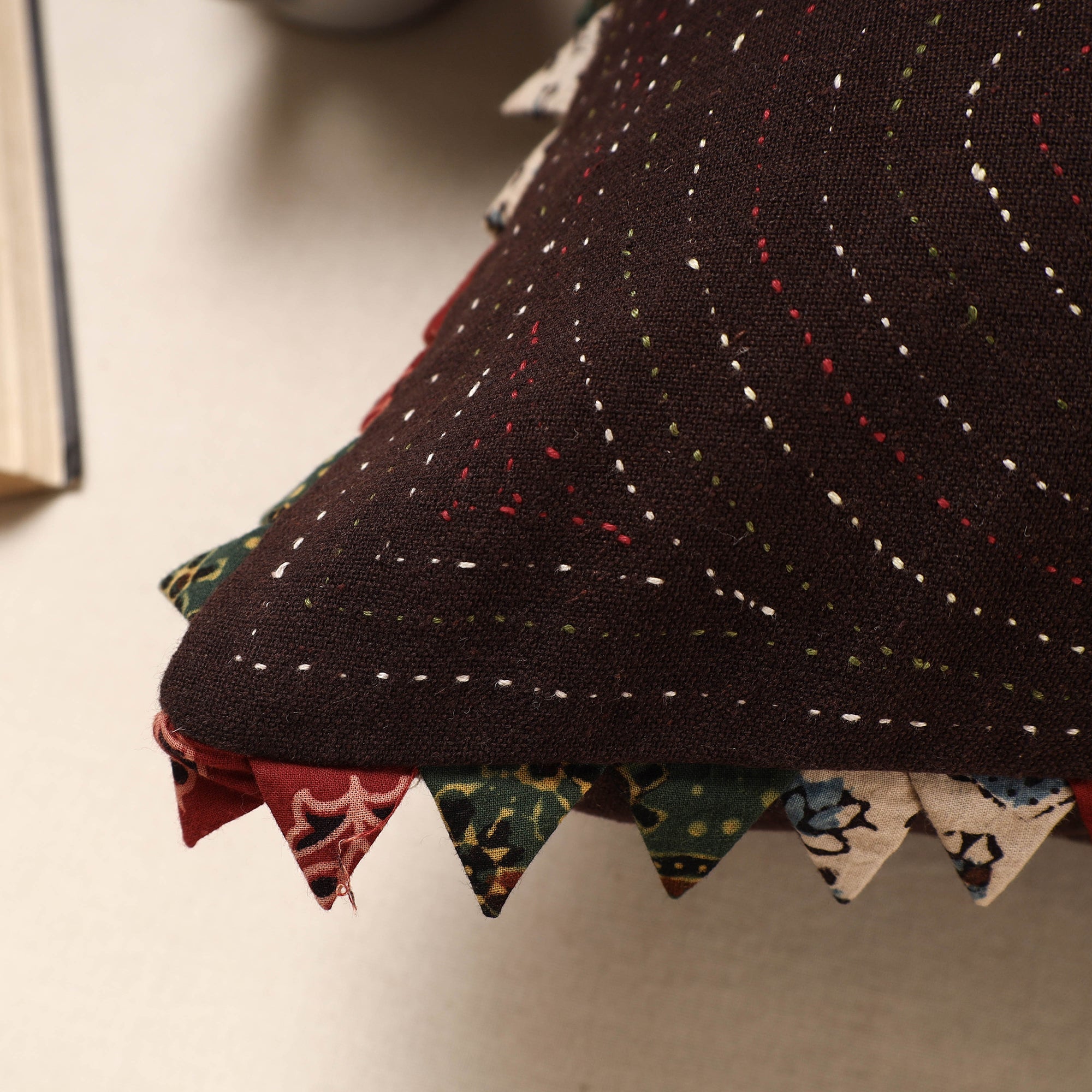 Brown Kala Raksha Tagai Work Cotton Cushion Cover