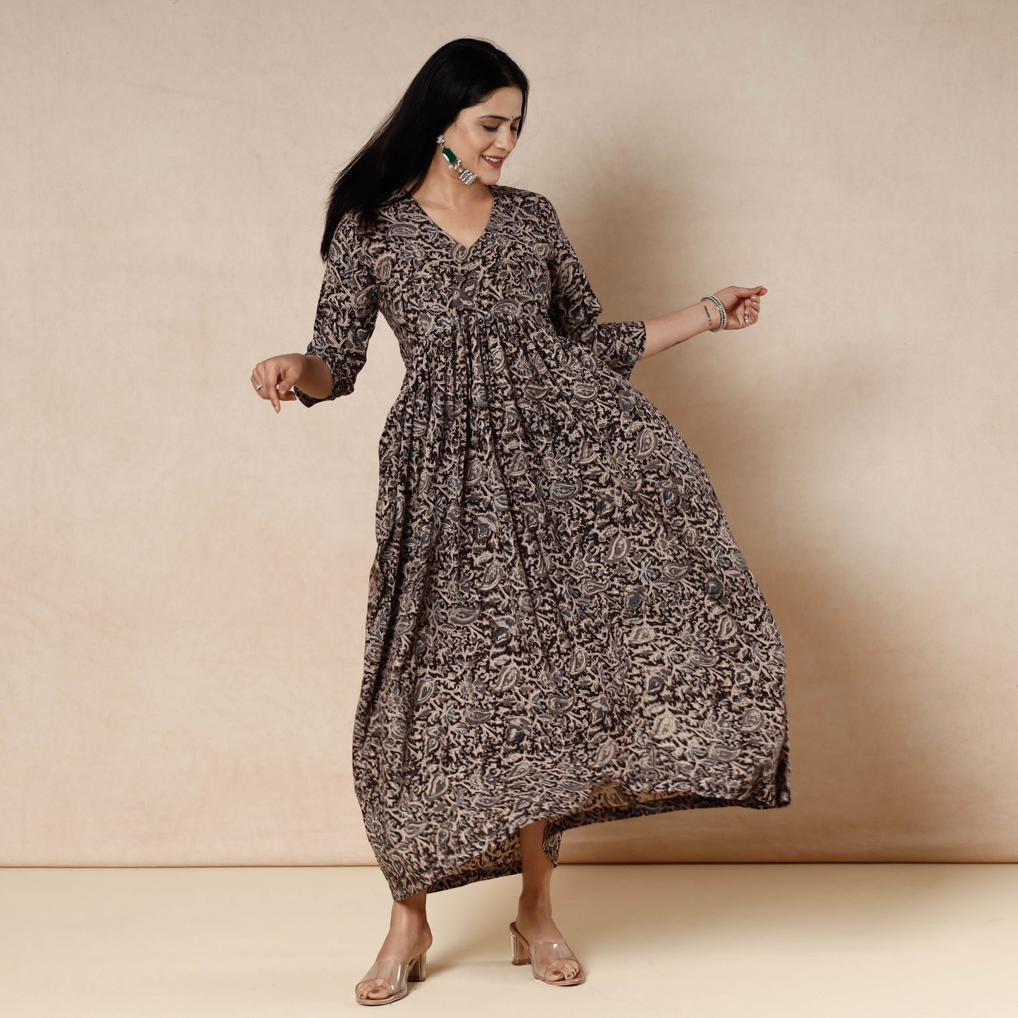 Buy Kalamkari Block Printing Cotton Flared Dress Online l iTokri.com