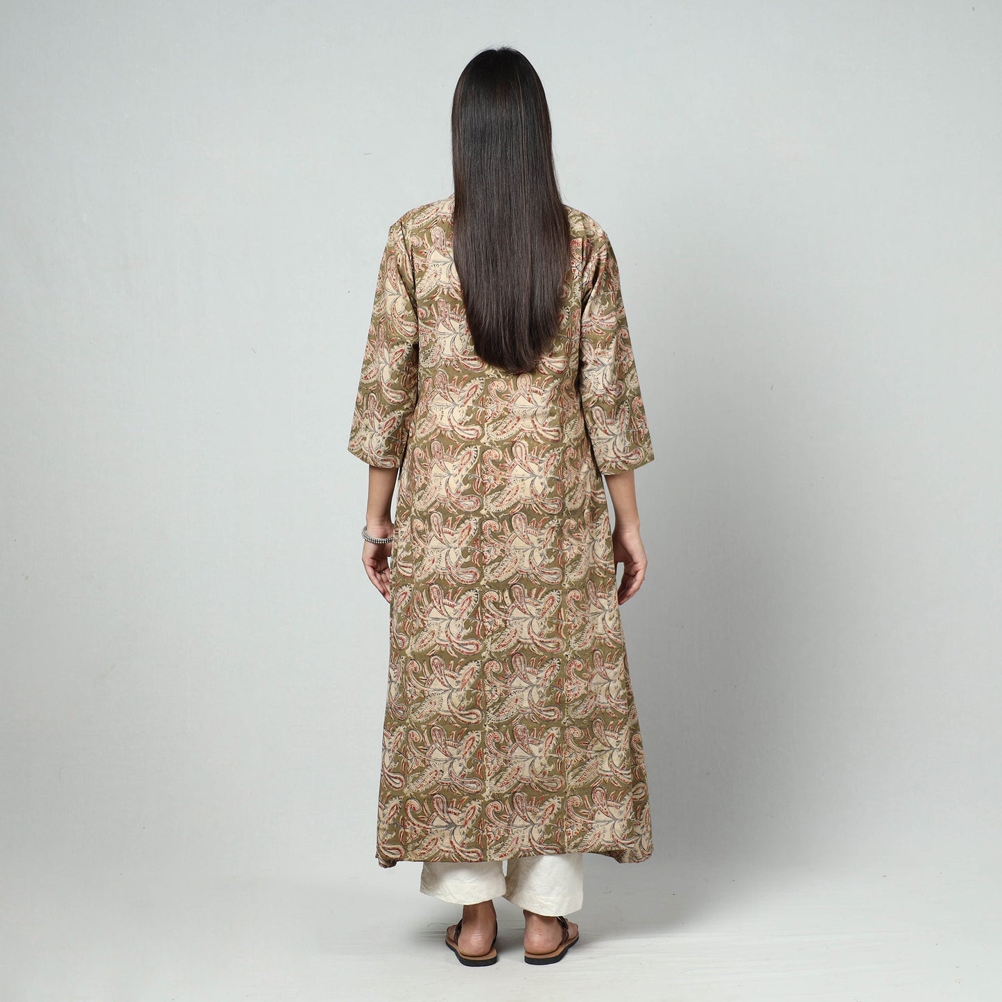 Kalamkari printed cotton long kurti - handcrafted