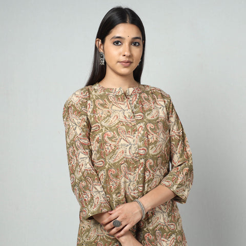 Kalamkari printed cotton long kurti - handcrafted