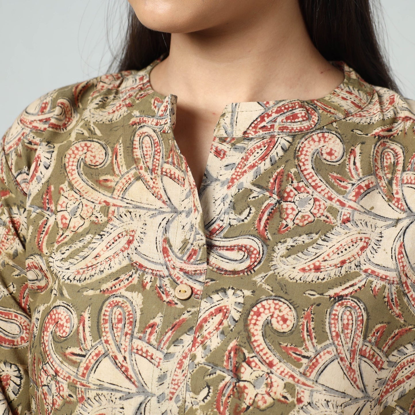 Kalamkari printed cotton long kurti - handcrafted