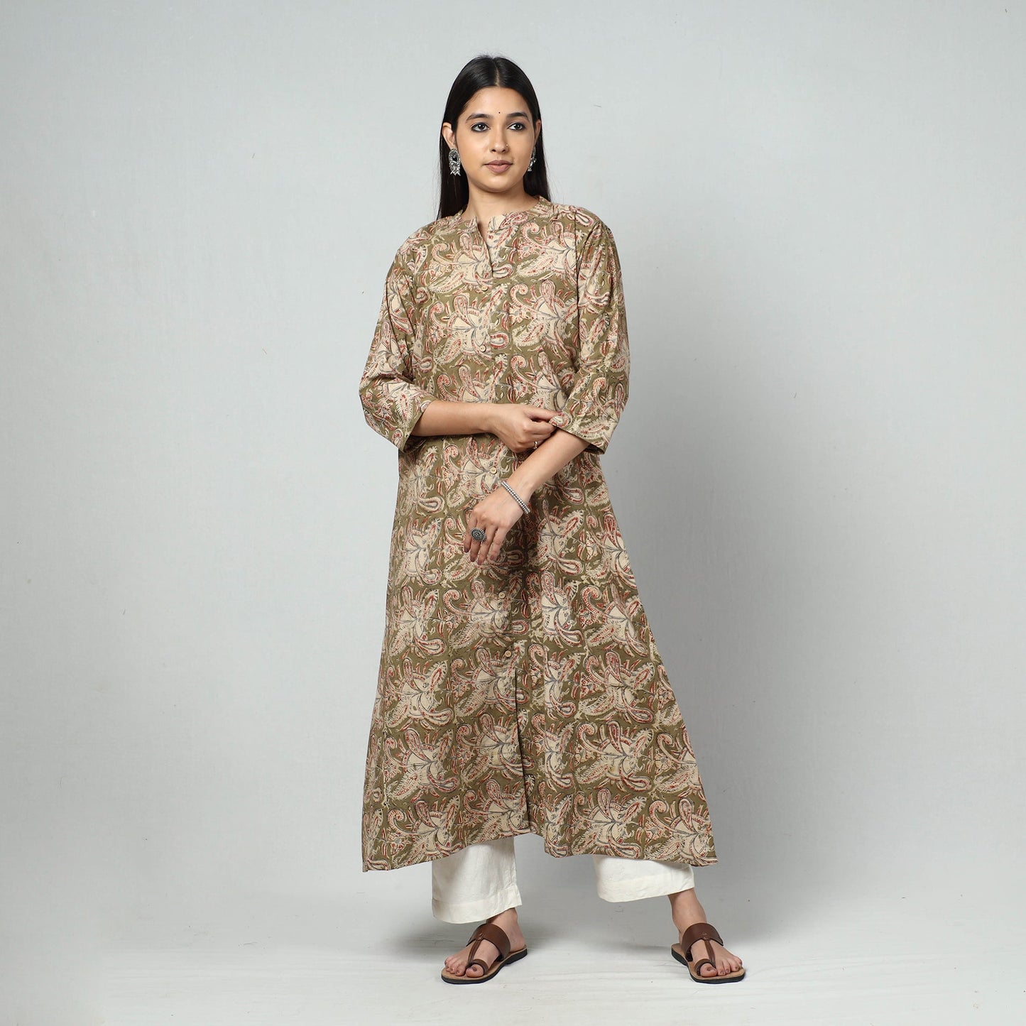Kalamkari printed cotton long kurti - handcrafted