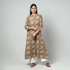 Kalamkari printed cotton long kurti - handcrafted
