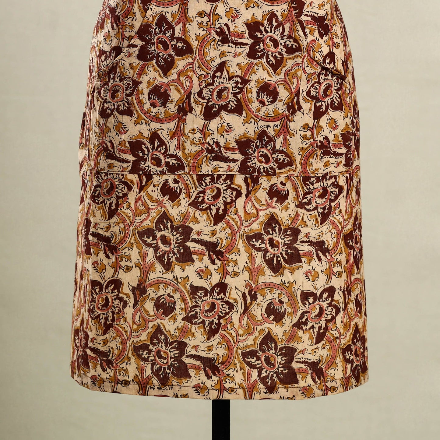 Brown Kalamkari Block Print Cotton Apron with Pocket