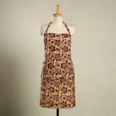 Brown Kalamkari Block Print Cotton Apron with Pocket