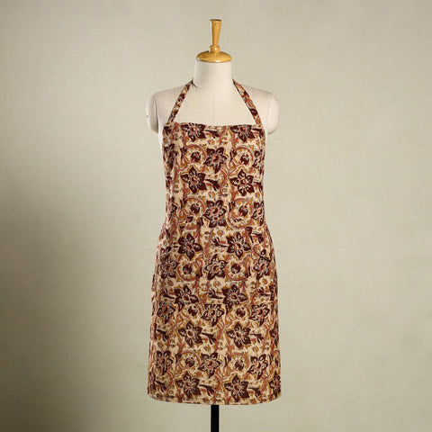 Brown Kalamkari Block Print Cotton Apron with Pocket