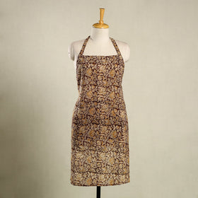 Brown Kalamkari Block Print Cotton Apron with Pocket