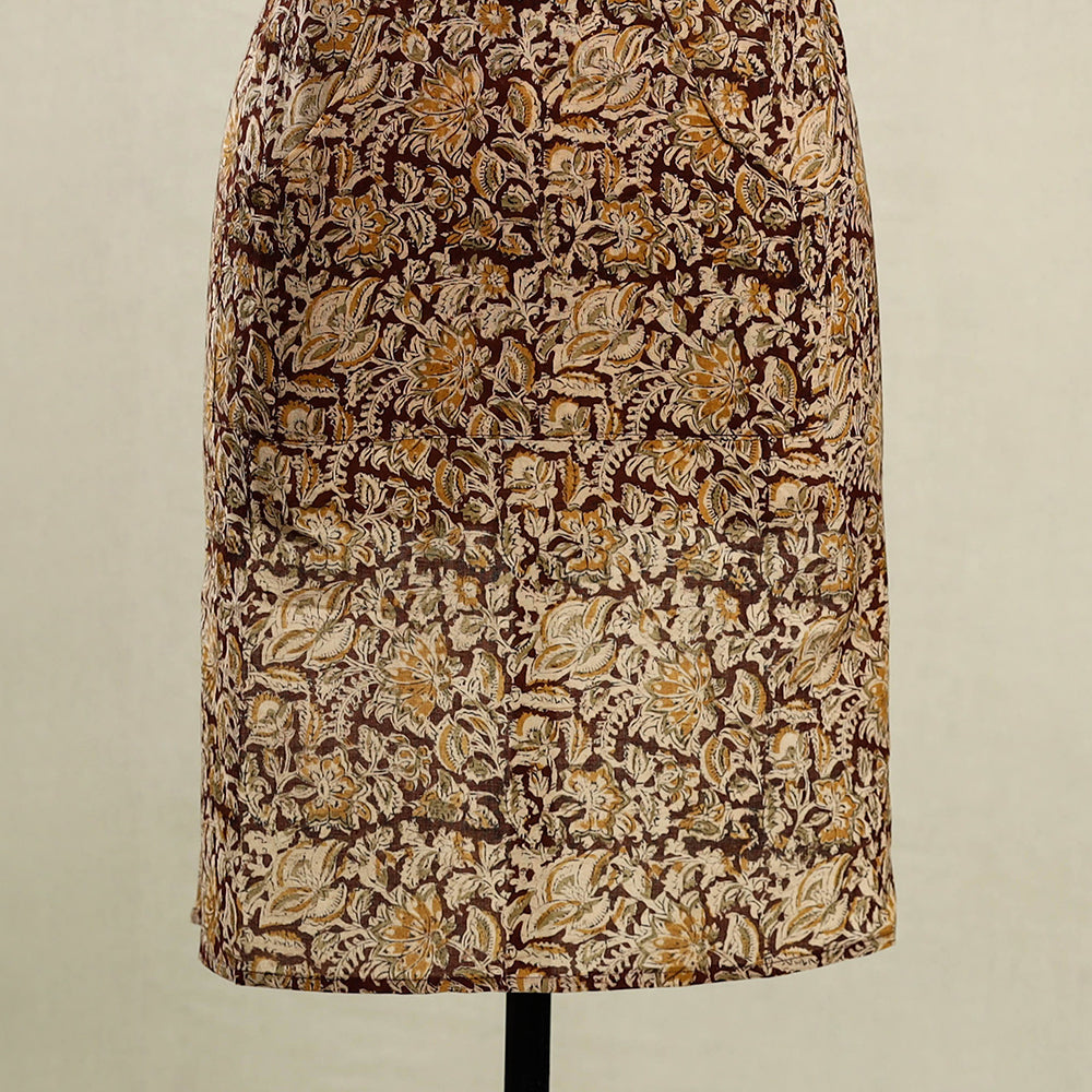 Brown Kalamkari Block Print Cotton Apron with Pocket