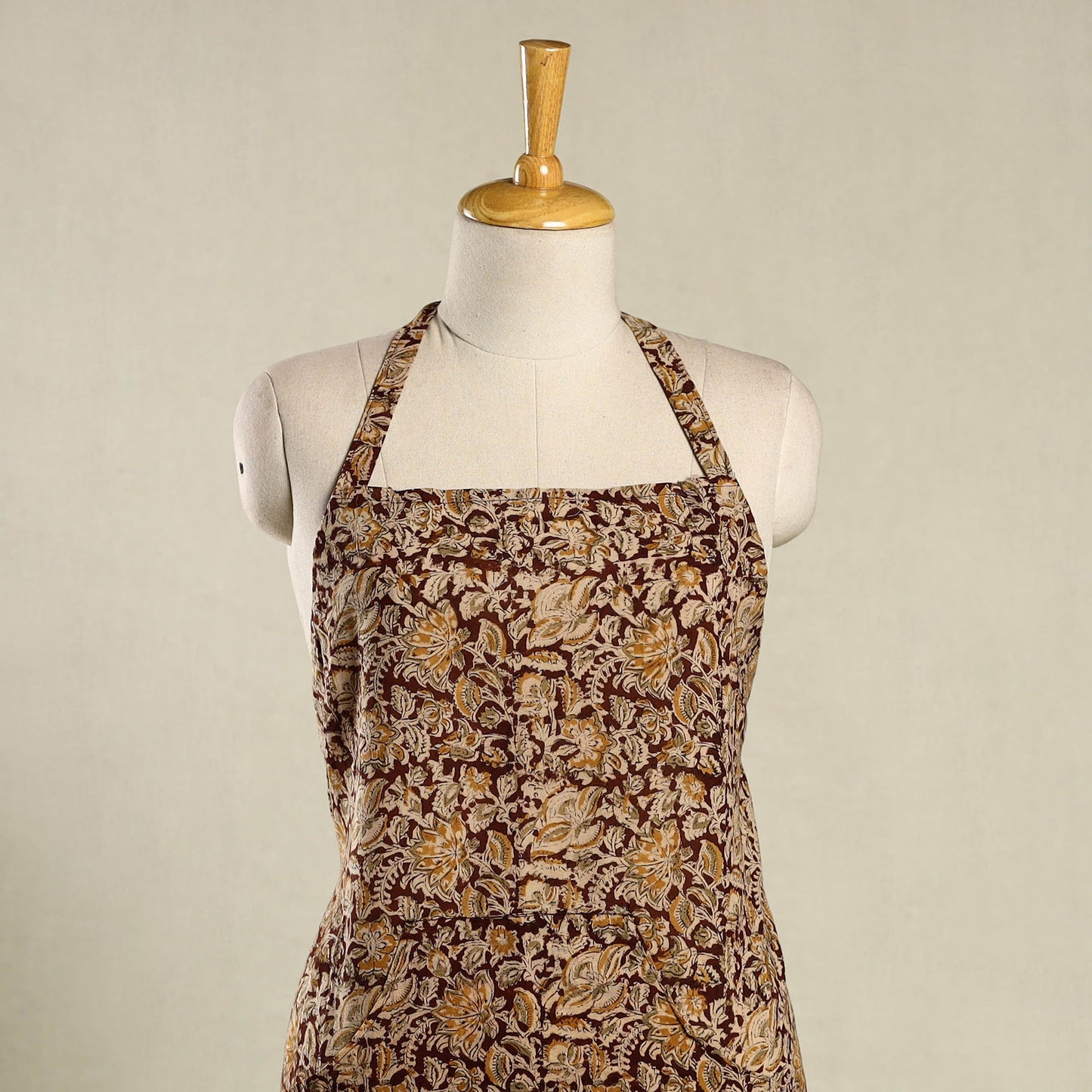 Brown Kalamkari Block Print Cotton Apron with Pocket