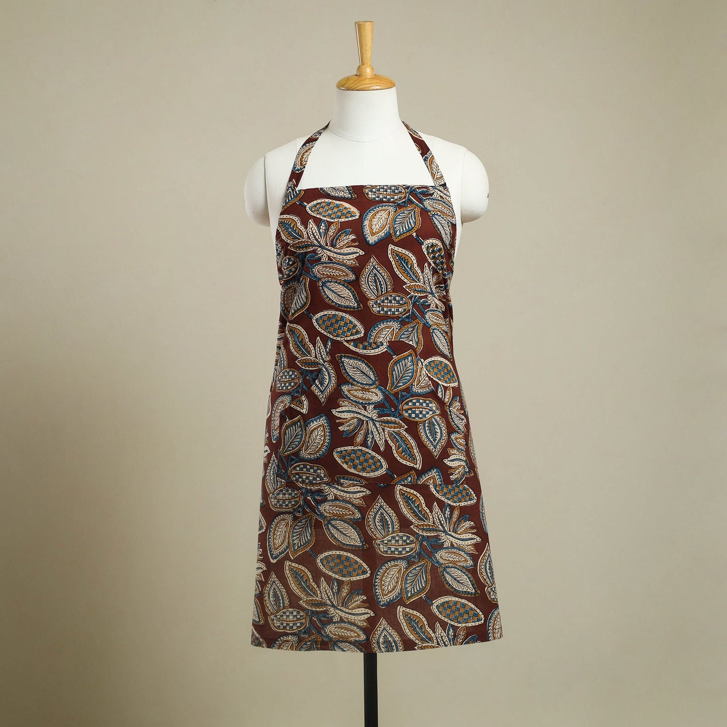 Buy Brown Kalamkari Block Print Cotton Apron with Pocket 
