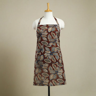 Buy Brown Kalamkari Block Print Cotton Apron with Pocket 