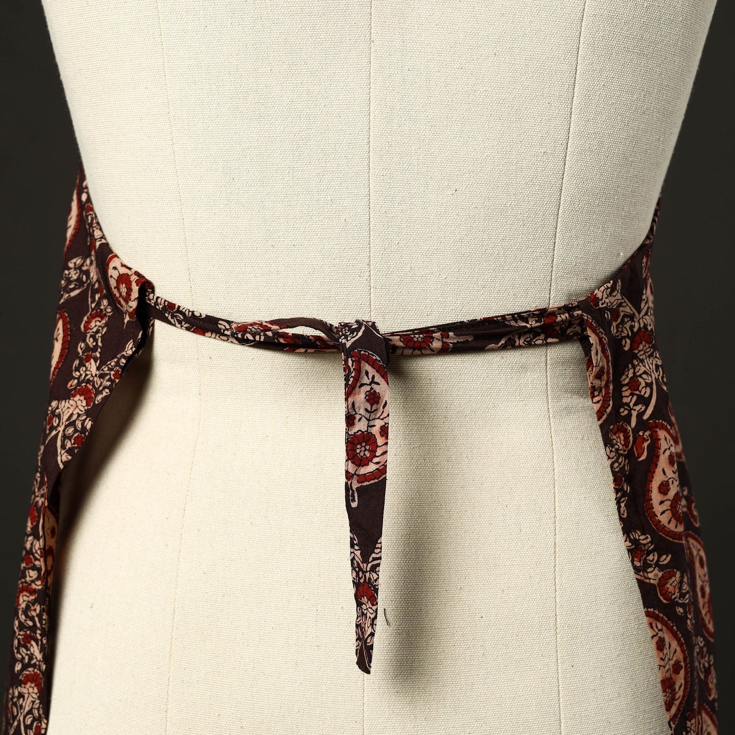 Brown - kalamkari cotton apron with pocket 32 - handcrafted