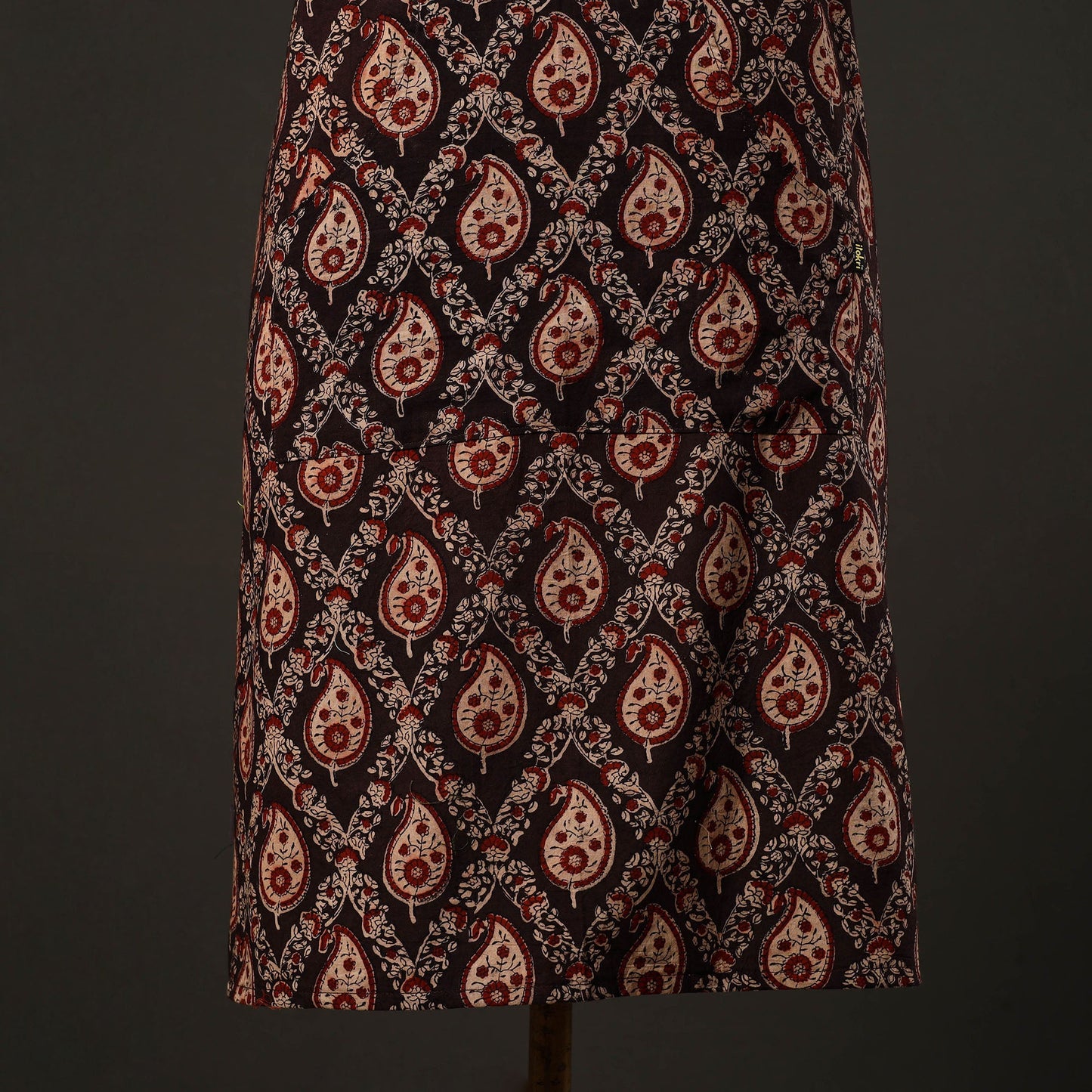 Brown - kalamkari cotton apron with pocket 32 - handcrafted