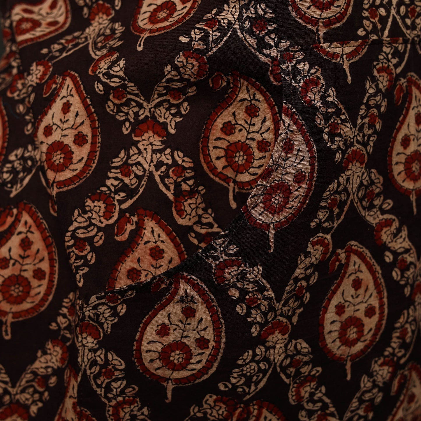 Brown - kalamkari cotton apron with pocket 32 - handcrafted