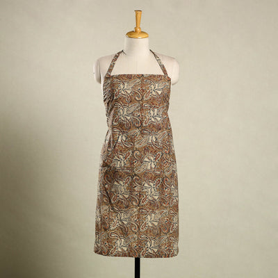 Brown - kalamkari cotton apron with pocket 36 - handcrafted