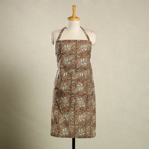 Brown - kalamkari cotton apron with pocket 36 - handcrafted
