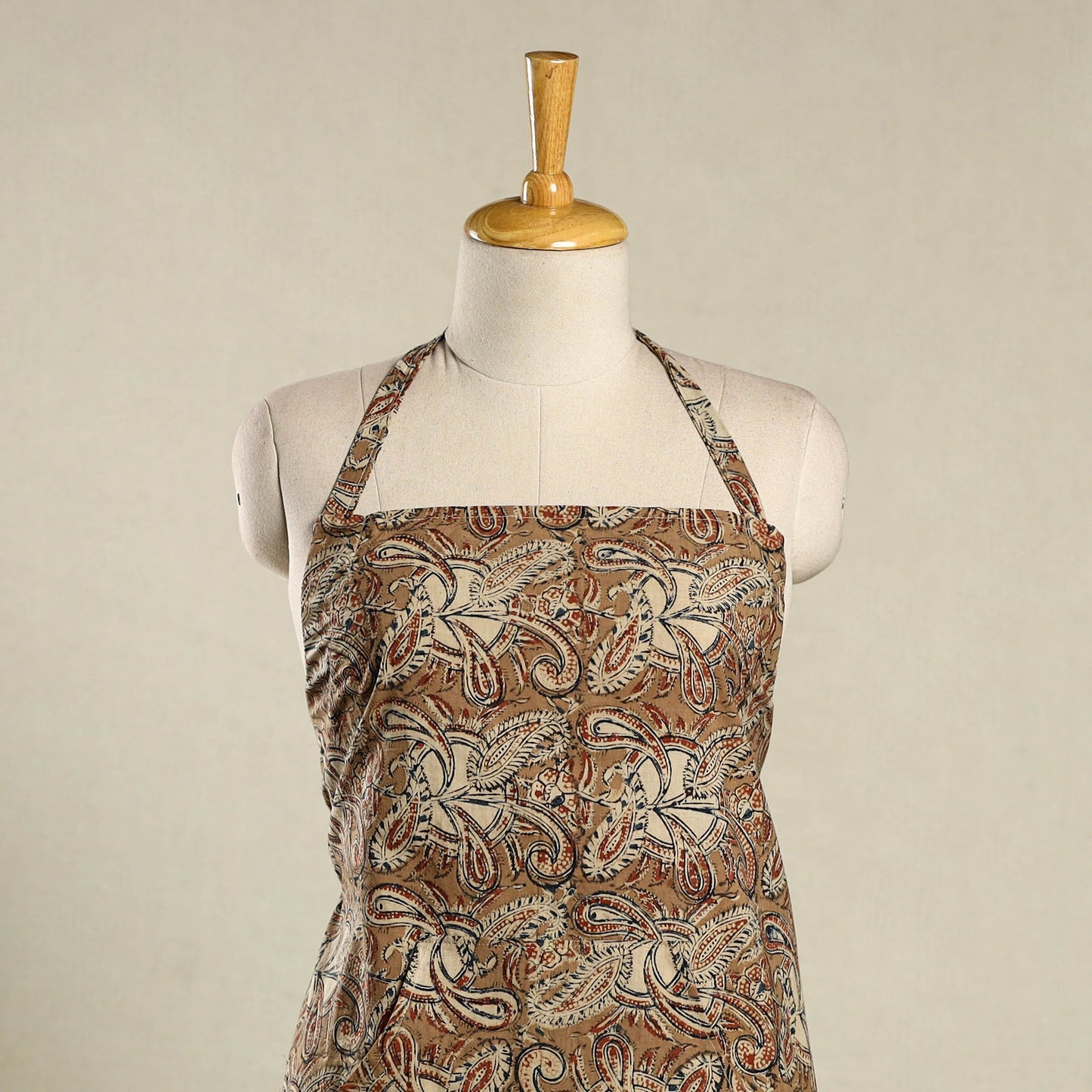 Brown - kalamkari cotton apron with pocket 36 - handcrafted
