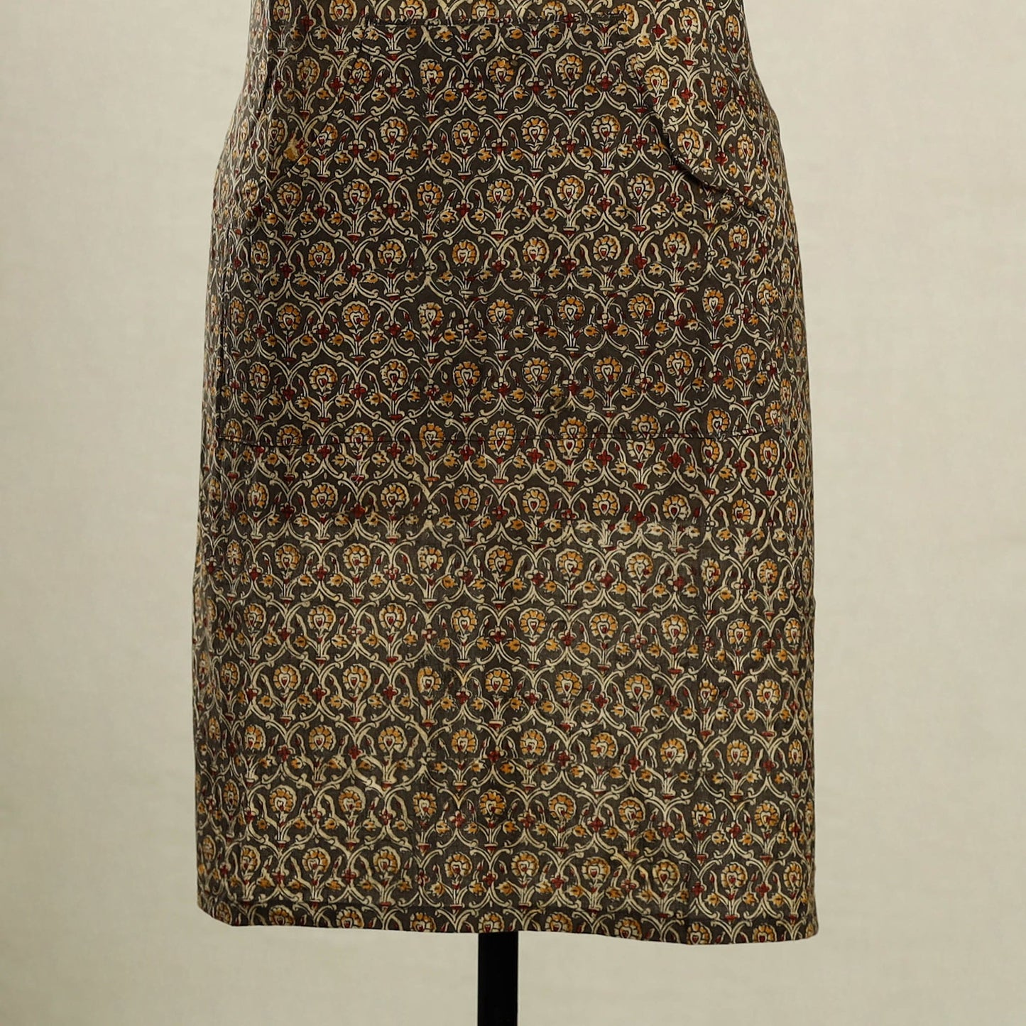 Brown Kalamkari Block Print Cotton Apron with Pocket
