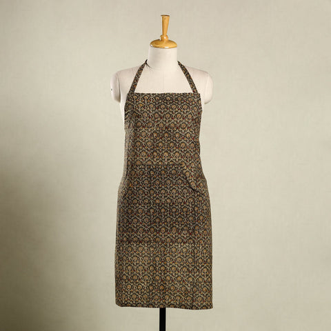 Brown Kalamkari Block Print Cotton Apron with Pocket