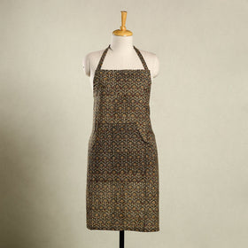 Brown Kalamkari Block Print Cotton Apron with Pocket