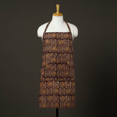 Brown - kalamkari cotton apron with pocket 54 - handcrafted