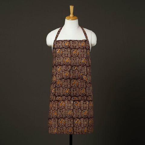 Brown - kalamkari cotton apron with pocket 54 - handcrafted