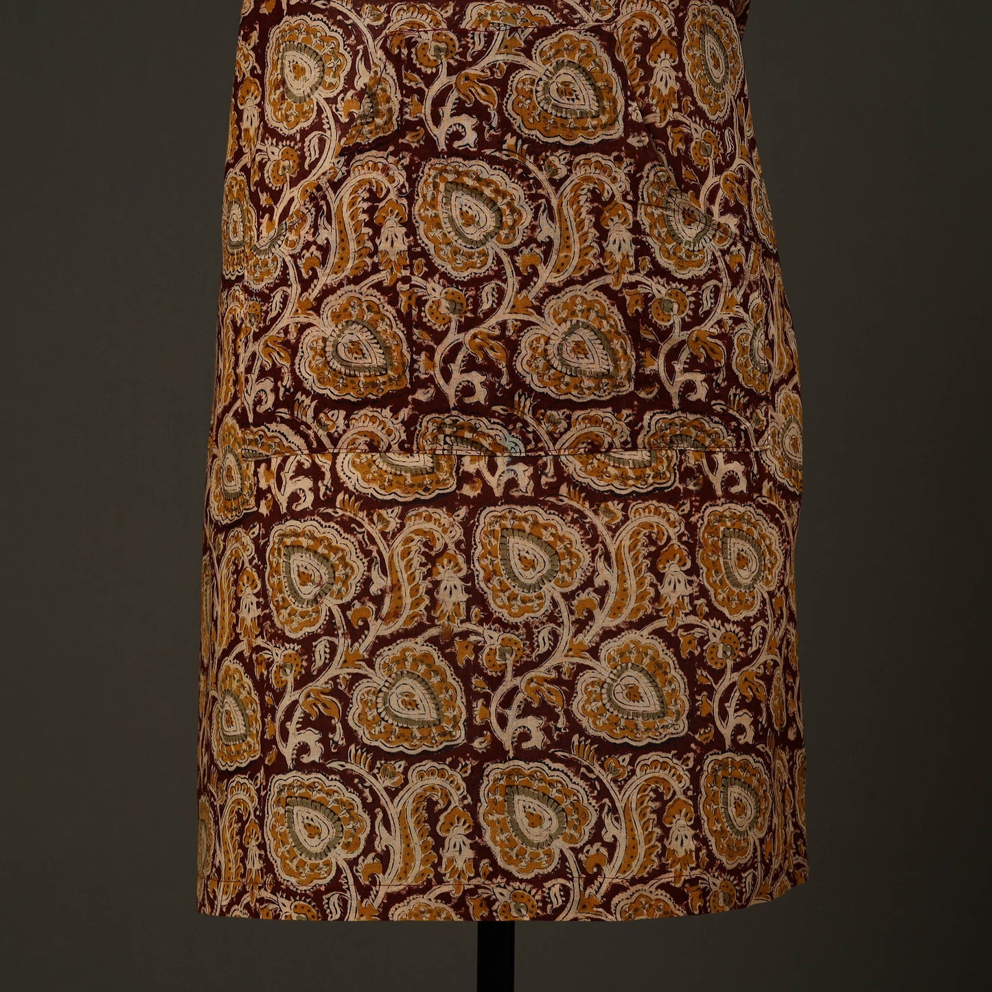Brown - kalamkari cotton apron with pocket 61 - handcrafted