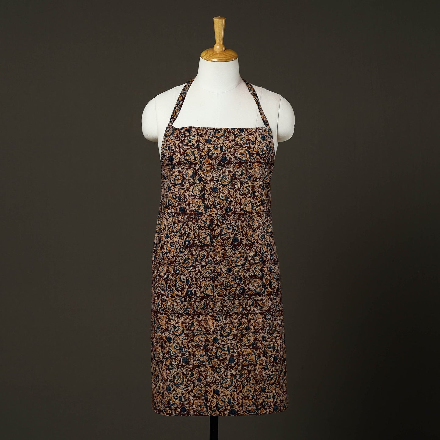 Brown - kalamkari cotton apron with pocket 62 - handcrafted