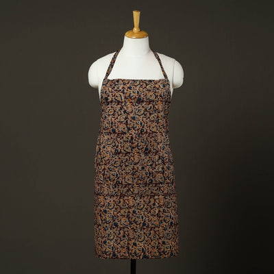 Brown - kalamkari cotton apron with pocket 62 - handcrafted