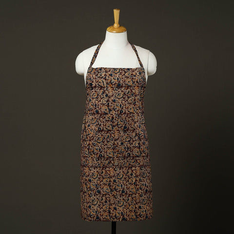 Brown - kalamkari cotton apron with pocket 62 - handcrafted
