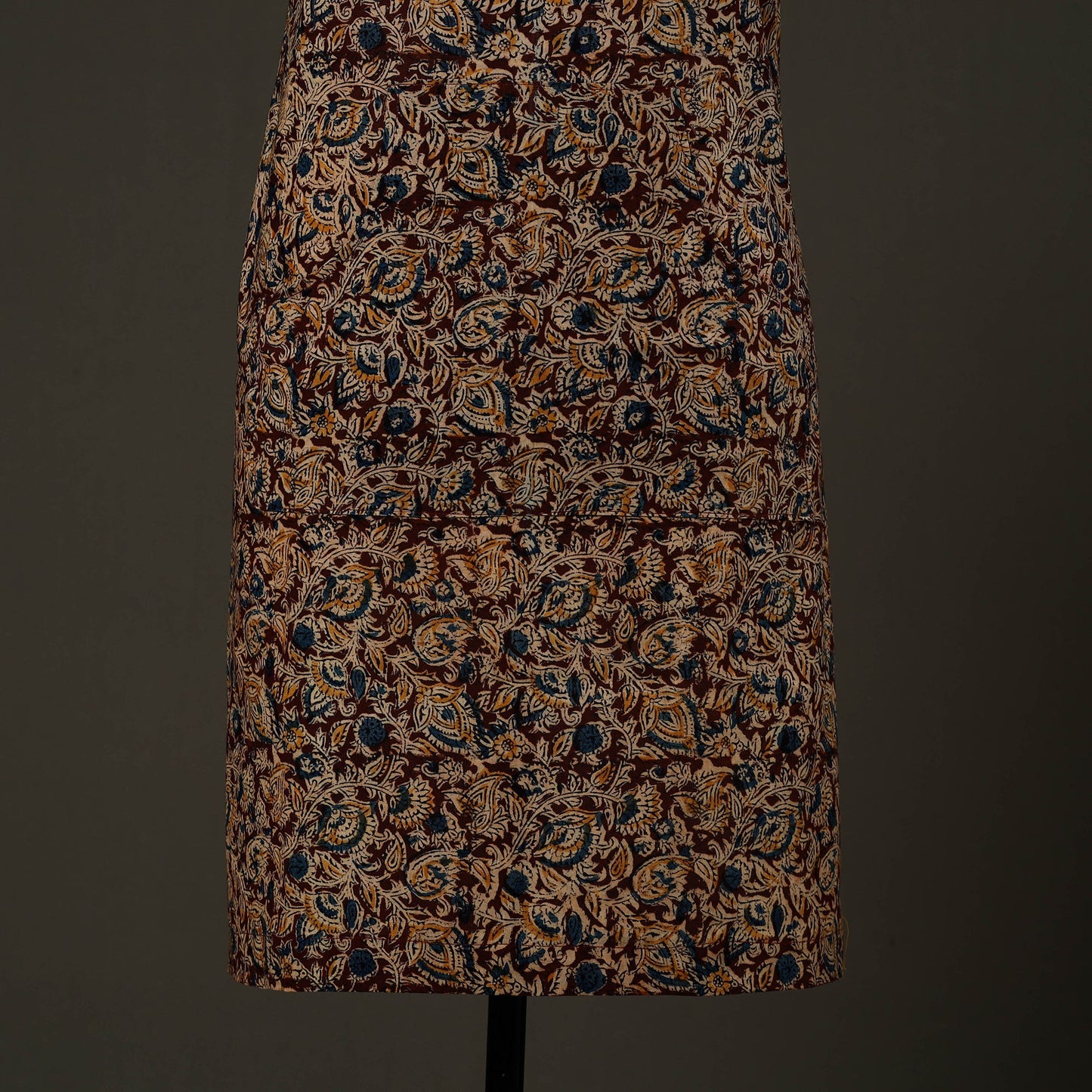 Brown - kalamkari cotton apron with pocket 62 - handcrafted