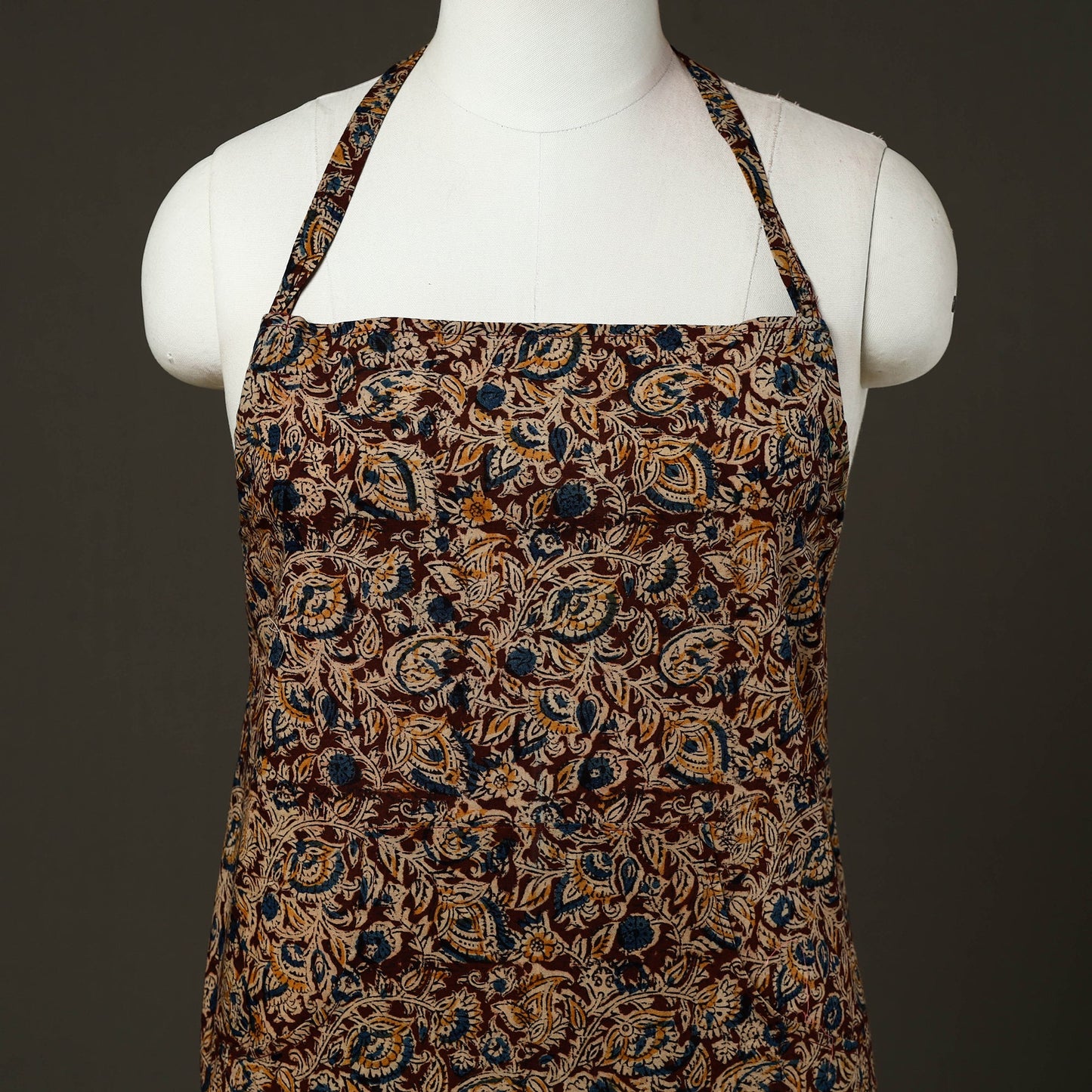 Brown - kalamkari cotton apron with pocket 62 - handcrafted
