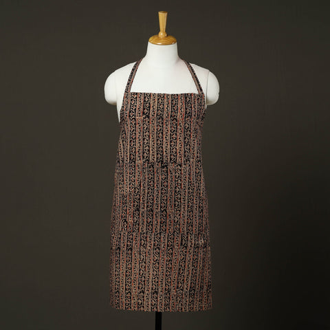 Brown - kalamkari cotton apron with pocket 63 - handcrafted