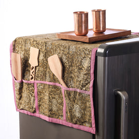 Brown Kalamkari Block Print Cotton Fridge Top Cover 